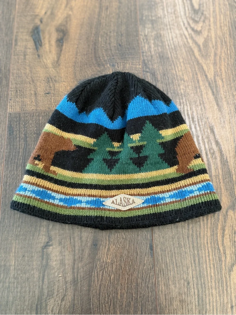 Kids Black Multicolor Scenic Knit Beanie